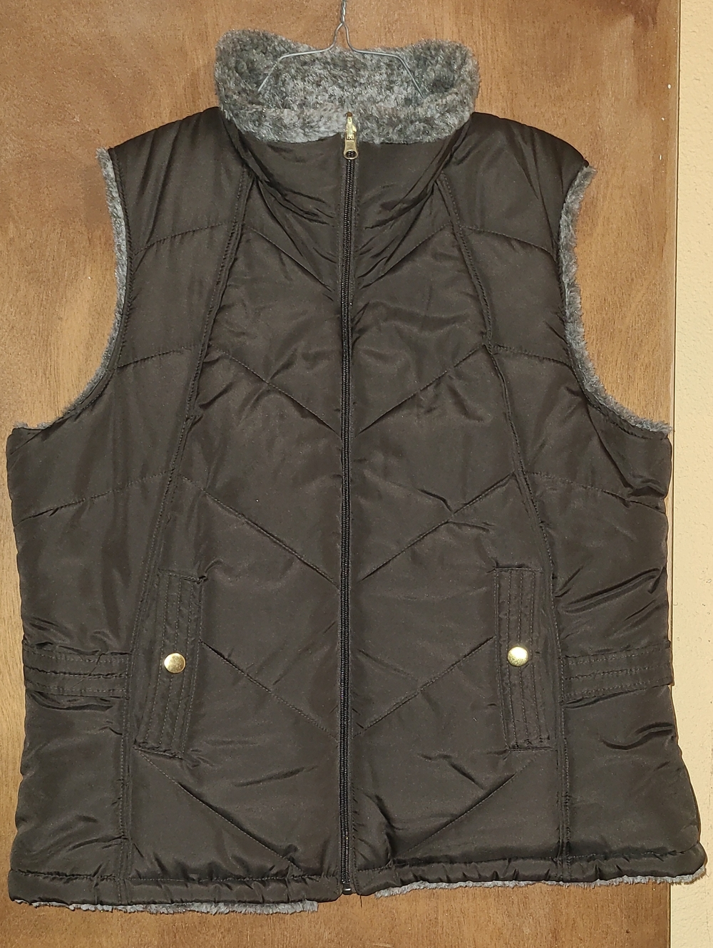 Women's Brown Quilted Faux-Fur Lined Vest